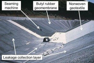 Figure 10 Installation of the butyl rubber geomembrane primary liner on a geotextile.