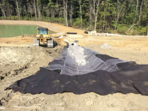 Geotextile-lined downchute.