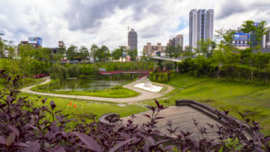 The Maple Garden Park is the first recreational area below ground level in Taiwan. The vegetation planted throughout the garden increased Taichung City’s green coverage by 28,000 square meters and contributed to lowering urban heat island effects.  Photos: ACE Geosynthetics