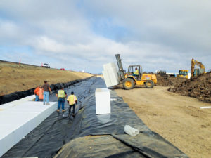 The assembly crew was able to configure and install about 1,500 yards of geofoam blocks a day.