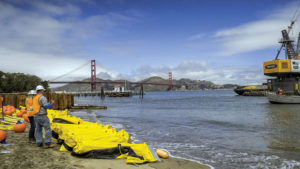 The Crissy Field Drainage Improvement Project was undertaken to alleviate flooding problems upstream in the Crissy Field and Mason Street areas of San Francisco. The work had the potential not only to disrupt marine wildlife species but also their habitat. Photos courtesy of Elastec.