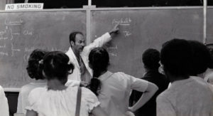 Bob Koerner teaches at a high school classroom in 1971. Photo courtesy of GSI.
