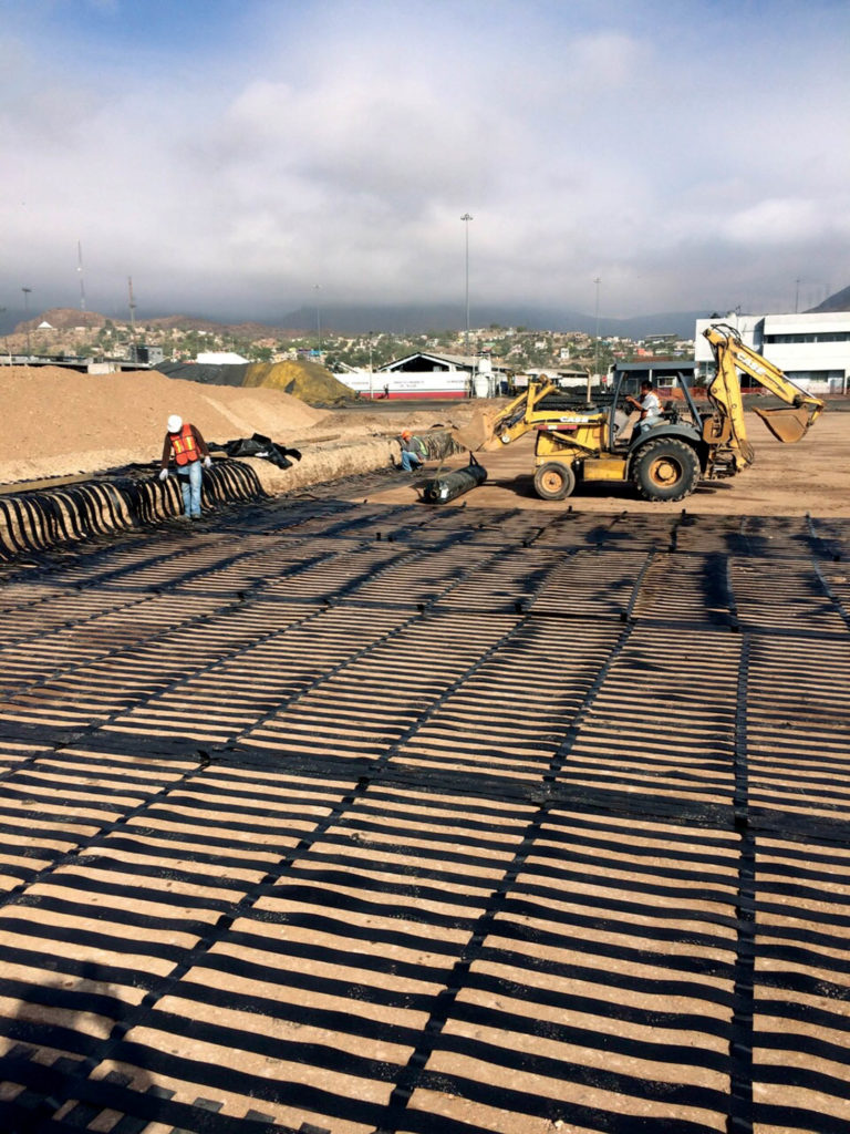 FIGURE 6 First layer of geogrid installed directly on soft subgrade in the Port of Guaymas project