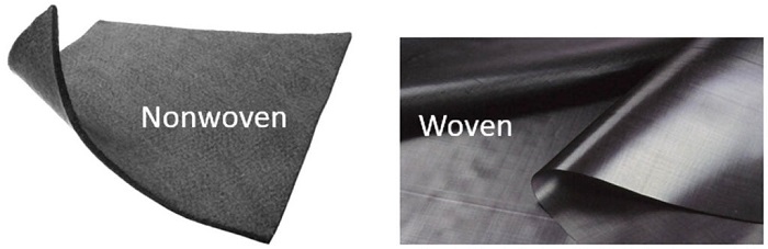 Photograph of nonwoven versus woven geotextiles