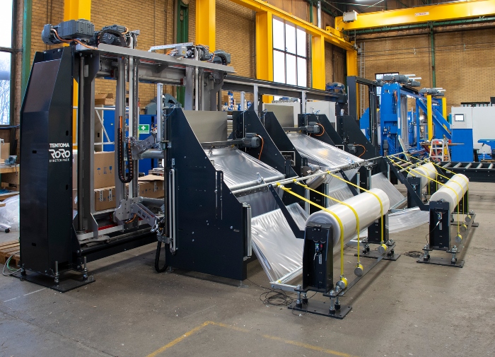 Tentoma RoRo StretchPack XL Power packaging machines for geotextiles on a roll