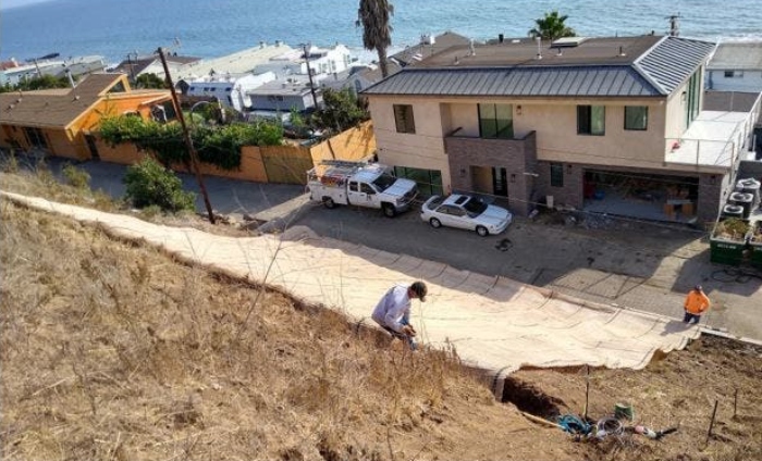 Installation of Propex ARMORMAX engineered earth with greywater system in Malibu, California