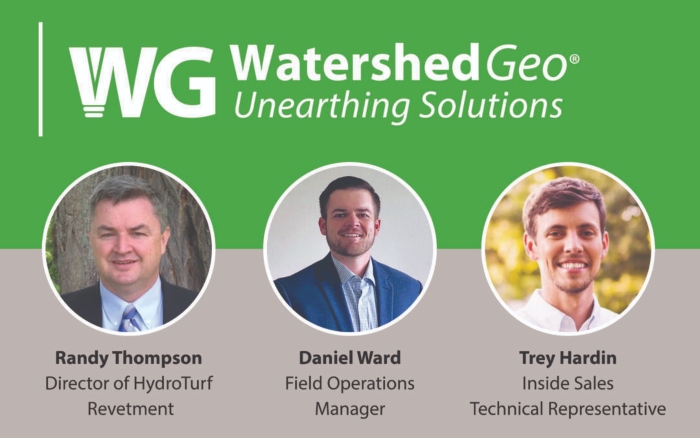 Head shots of Watershed Geo employees Randy Thompson, Daniel Ward and Trey Hardin