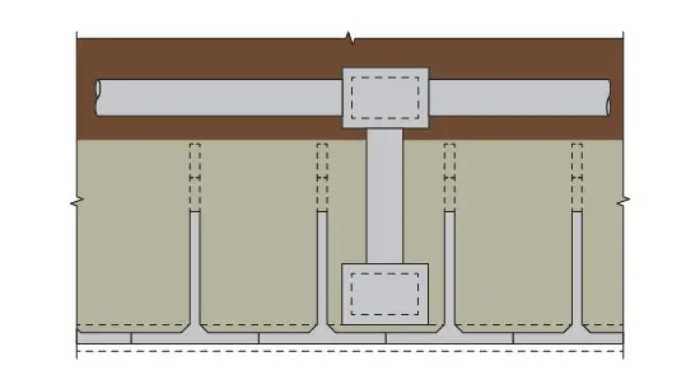 Illustration T-Wall plan view with drainage inlet
