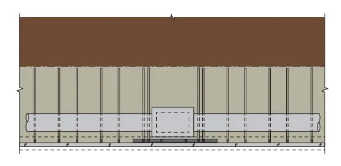 MSE wall plan view with inlet and longitudinal pipe 