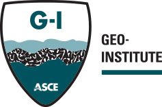 Logo features a shield with "G-I" and "ASCE" text, displaying layered terrain in teal and black, representing geosynthetics.